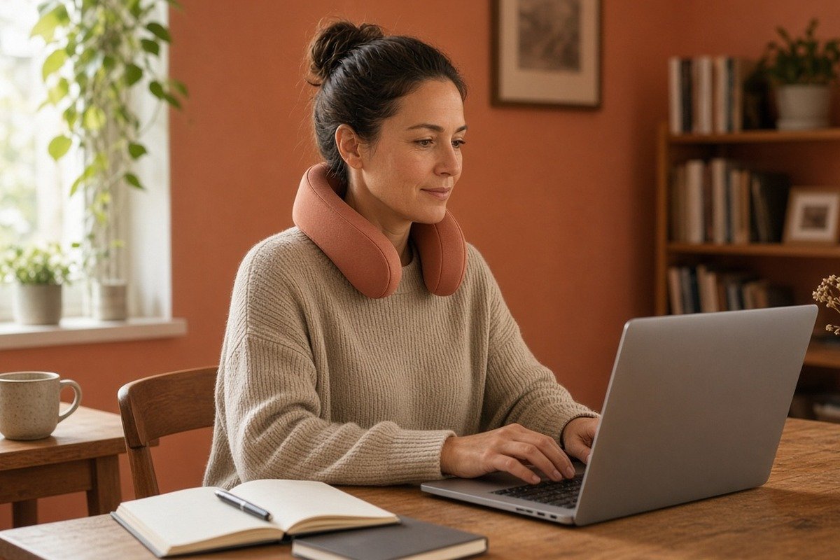 Home-Office mit Nackenentlastung am Schreibtisch